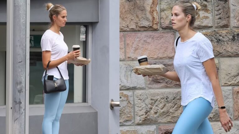 Model Natalie Roser channels the ’80s in pastel activewear as she steps out in Sydney after her wedding to former Home and Away star Harley Bonner