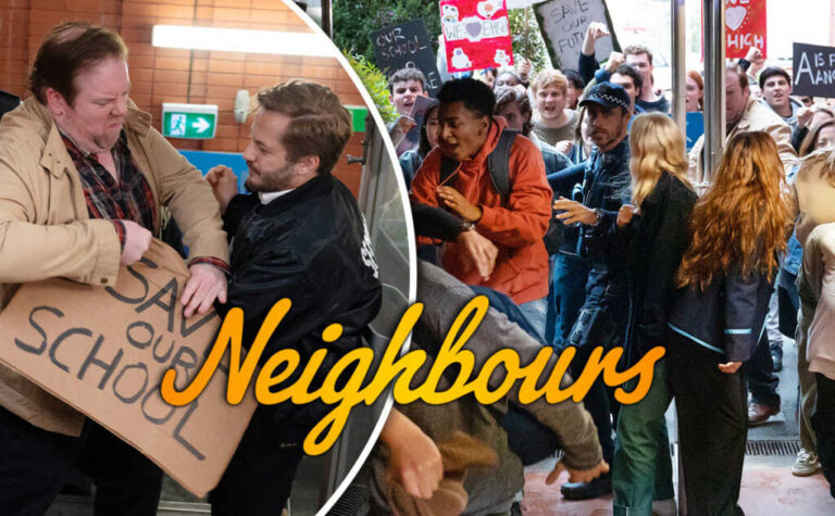 Neighbours Spoilers – New photos show ‘Save Our School’ riot as old faces return